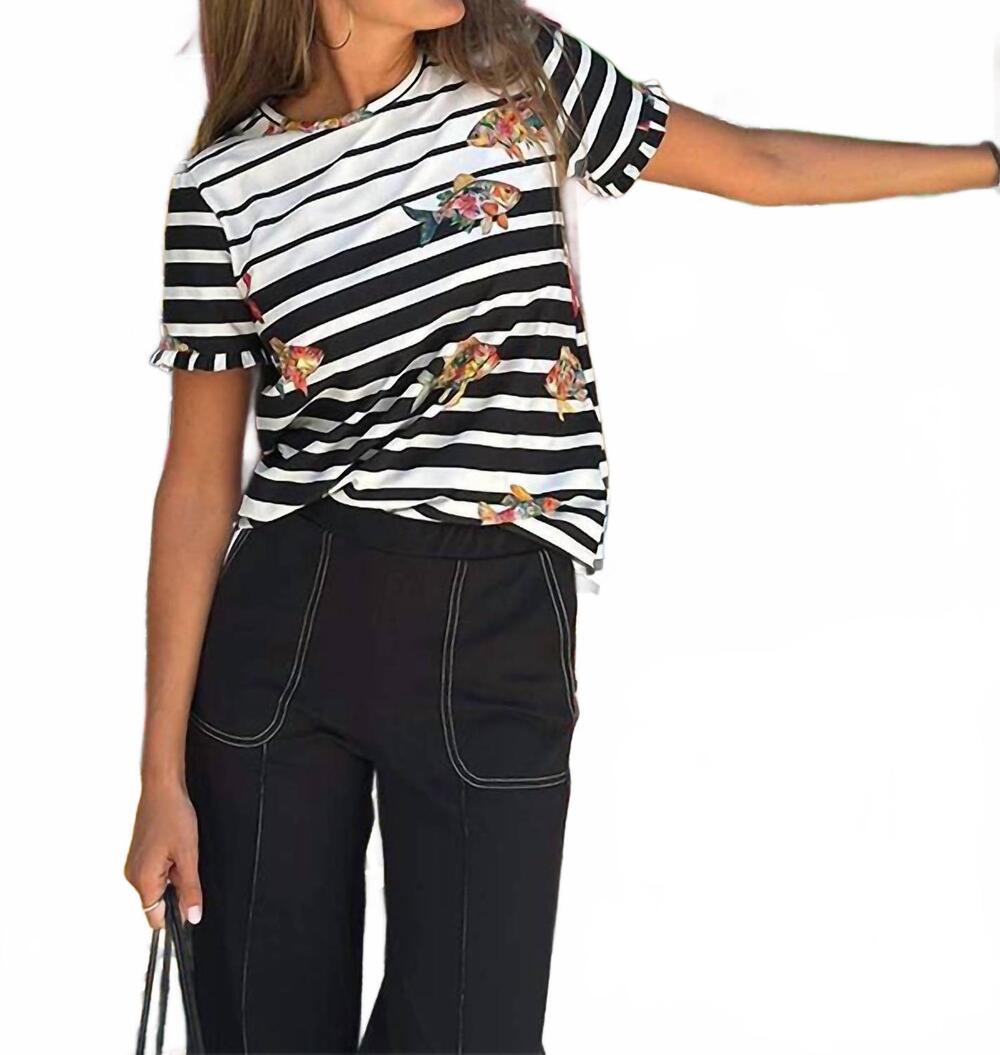 NEW VILAGALLO fish print striped t-shirt in black